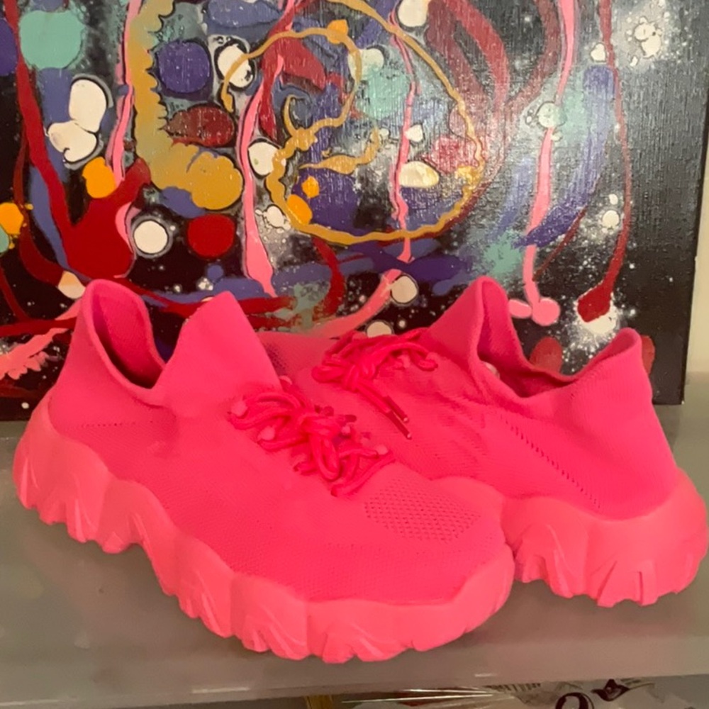 Pink Chunky Athletic Shoes with Sock-Like Fit